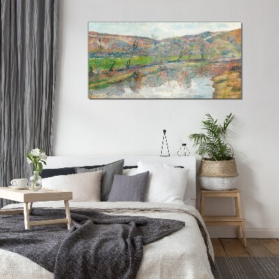 Glasbild Eine friedliche Landschaft am Fluss