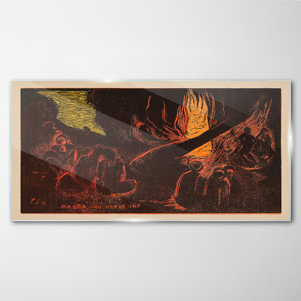 Glasbild Zusammensein am Lagerfeuer