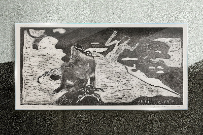 Glasbild Eine Figur vor einem Hintergrund aus abstrakten Formen