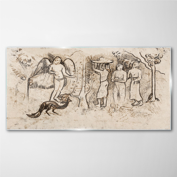 Glasbild Mythologische Szenen mit Engeln und Tieren
