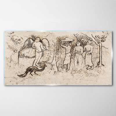 Glasbild Mythologische Szenen mit Engeln und Tieren
