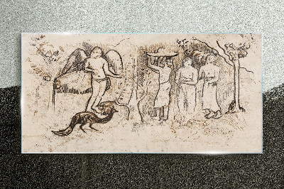 Glasbild Mythologische Szenen mit Engeln und Tieren