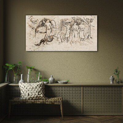 Glasbild Mythologische Szenen mit Engeln und Tieren