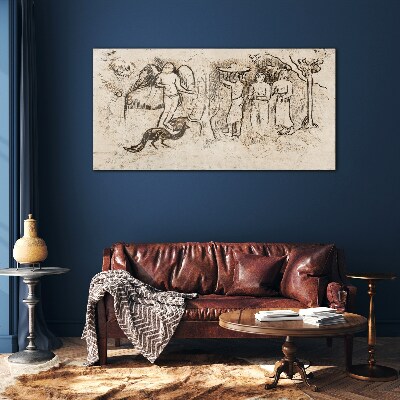 Glasbild Mythologische Szenen mit Engeln und Tieren