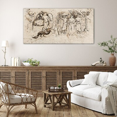 Glasbild Mythologische Szenen mit Engeln und Tieren