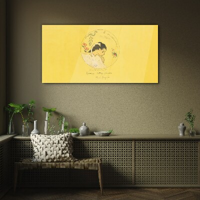 Foto auf glas Porträt einer Frau vor gelbem Hintergrund