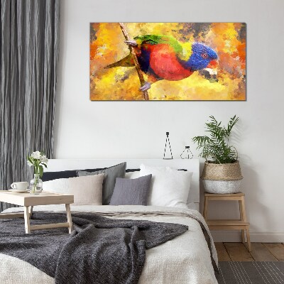 Glasbild Bunter Papagei auf dem Sonnenhintergrund