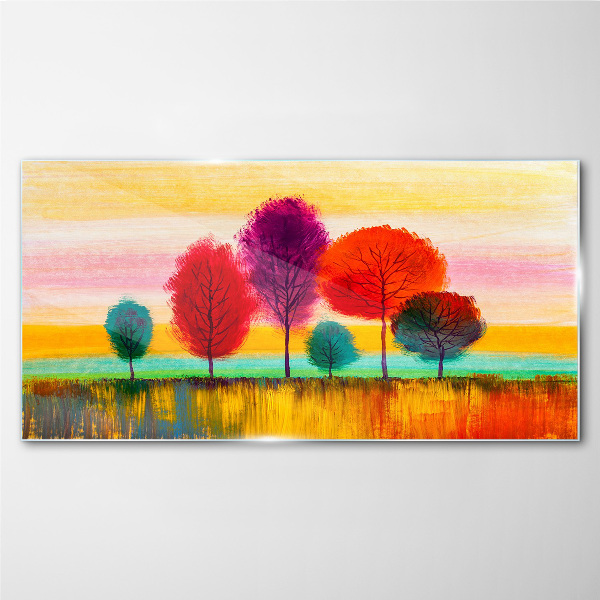 Glasbild Bunte Landschaft mit Bäumen