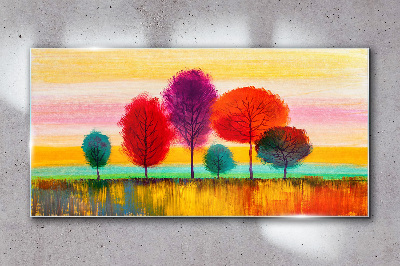 Glasbild Bunte Landschaft mit Bäumen