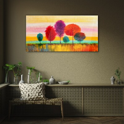 Glasbild Bunte Landschaft mit Bäumen