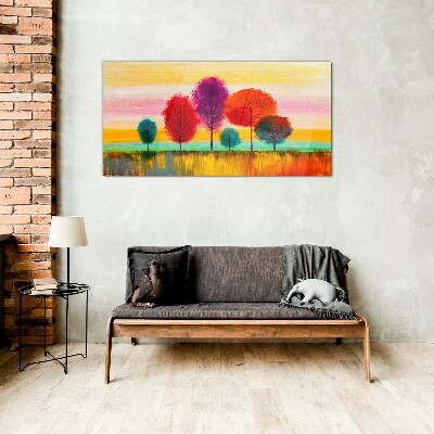 Glasbild Bunte Landschaft mit Bäumen