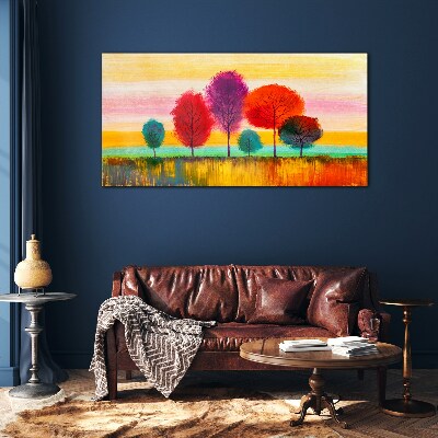 Glasbild Bunte Landschaft mit Bäumen