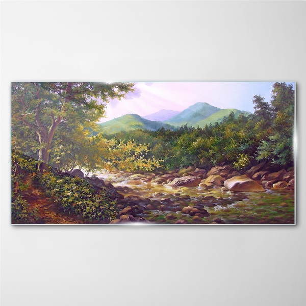Glasbild Friedliche Berglandschaft