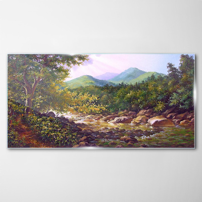Glasbild Friedliche Berglandschaft
