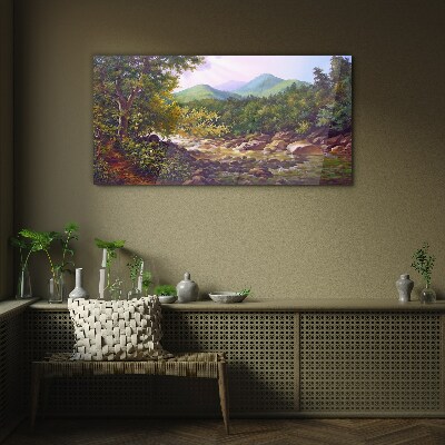 Glasbild Friedliche Berglandschaft