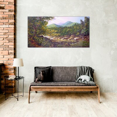 Glasbild Friedliche Berglandschaft