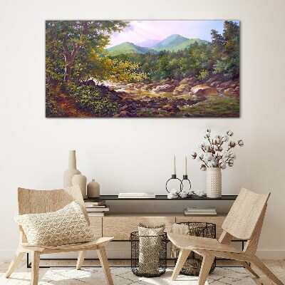 Glasbild Friedliche Berglandschaft