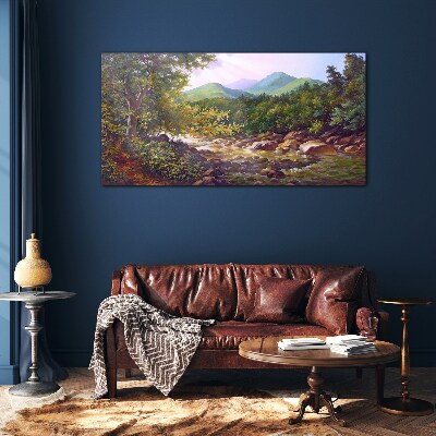 Glasbild Friedliche Berglandschaft