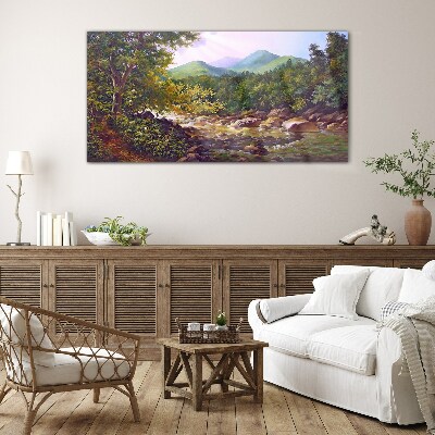 Glasbild Friedliche Berglandschaft
