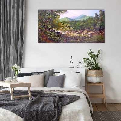 Glasbild Friedliche Berglandschaft