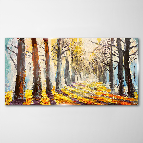 Glasbild Herbstliche Baumallee