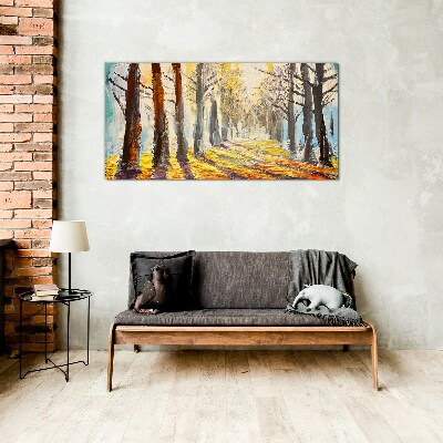 Glasbild Herbstliche Baumallee