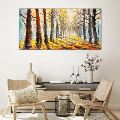 Glasbild Herbstliche Baumallee