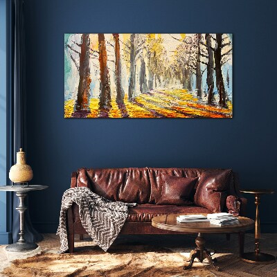 Glasbild Herbstliche Baumallee