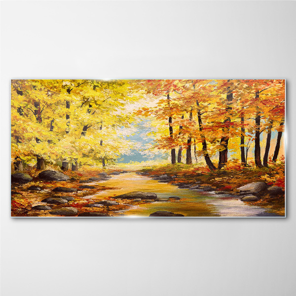 Glasbild Herbstlandschaft mit einem Fluss