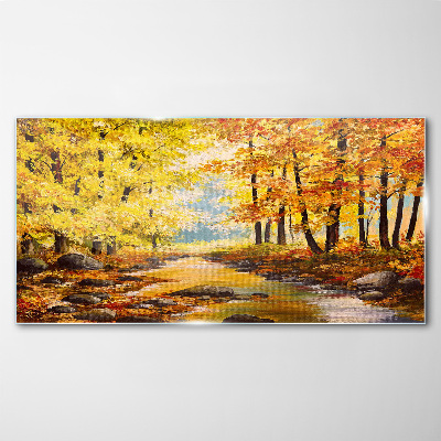 Glasbild Herbstlandschaft mit einem Fluss
