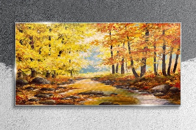 Glasbild Herbstlandschaft mit einem Fluss