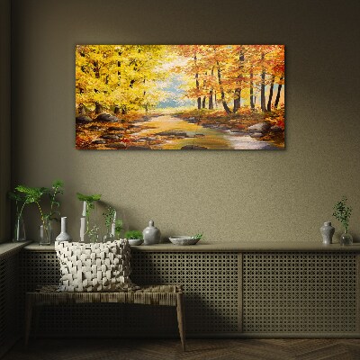 Glasbild Herbstlandschaft mit einem Fluss