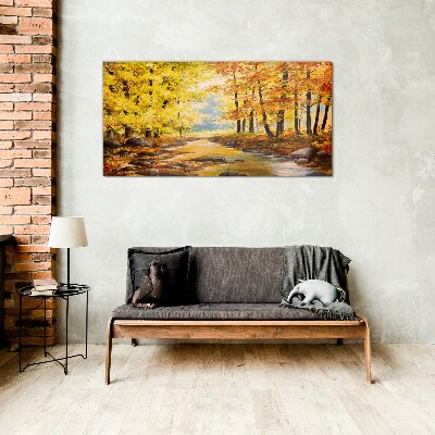Glasbild Herbstlandschaft mit einem Fluss