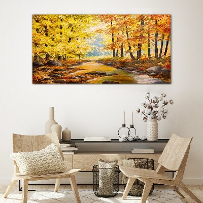 Glasbild Herbstlandschaft mit einem Fluss