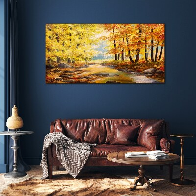 Glasbild Herbstlandschaft mit einem Fluss