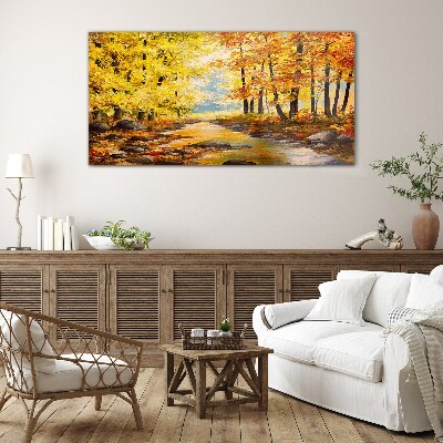 Glasbild Herbstlandschaft mit einem Fluss