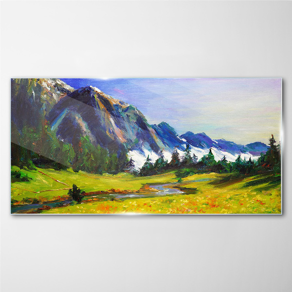Glasbild Berglandschaft in Frühlingsfarben