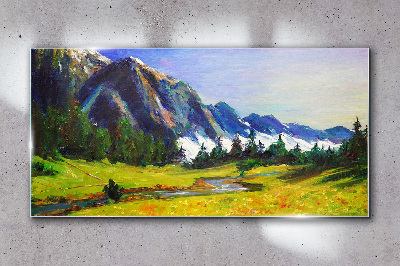 Glasbild Berglandschaft in Frühlingsfarben