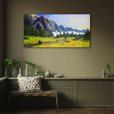 Glasbild Berglandschaft in Frühlingsfarben