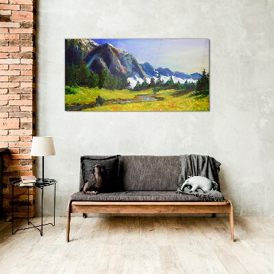 Glasbild Berglandschaft in Frühlingsfarben