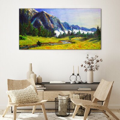 Glasbild Berglandschaft in Frühlingsfarben