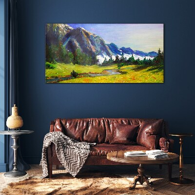 Glasbild Berglandschaft in Frühlingsfarben