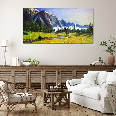 Glasbild Berglandschaft in Frühlingsfarben