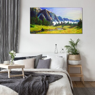 Glasbild Berglandschaft in Frühlingsfarben