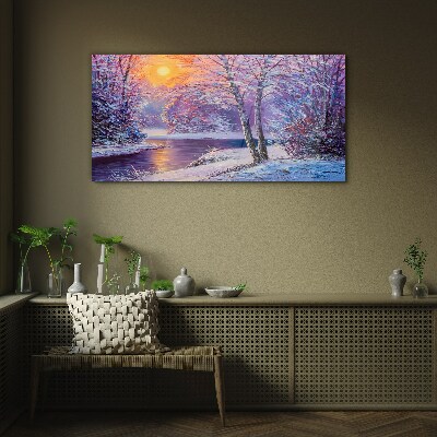 Glasbild Winterlandschaft am Morgen