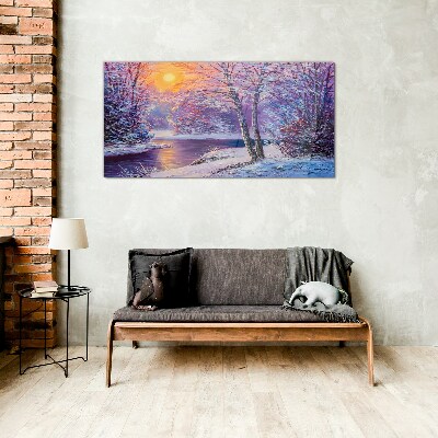 Glasbild Winterlandschaft am Morgen