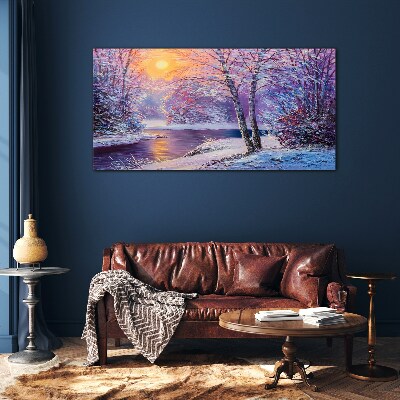 Glasbild Winterlandschaft am Morgen