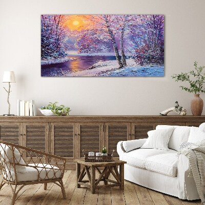 Glasbild Winterlandschaft am Morgen