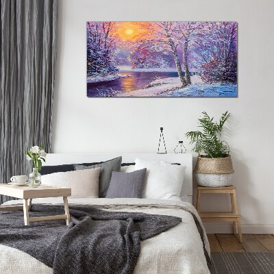 Glasbild Winterlandschaft am Morgen