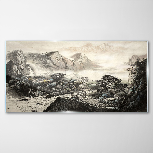 Glasbild Nebliges Bergtal